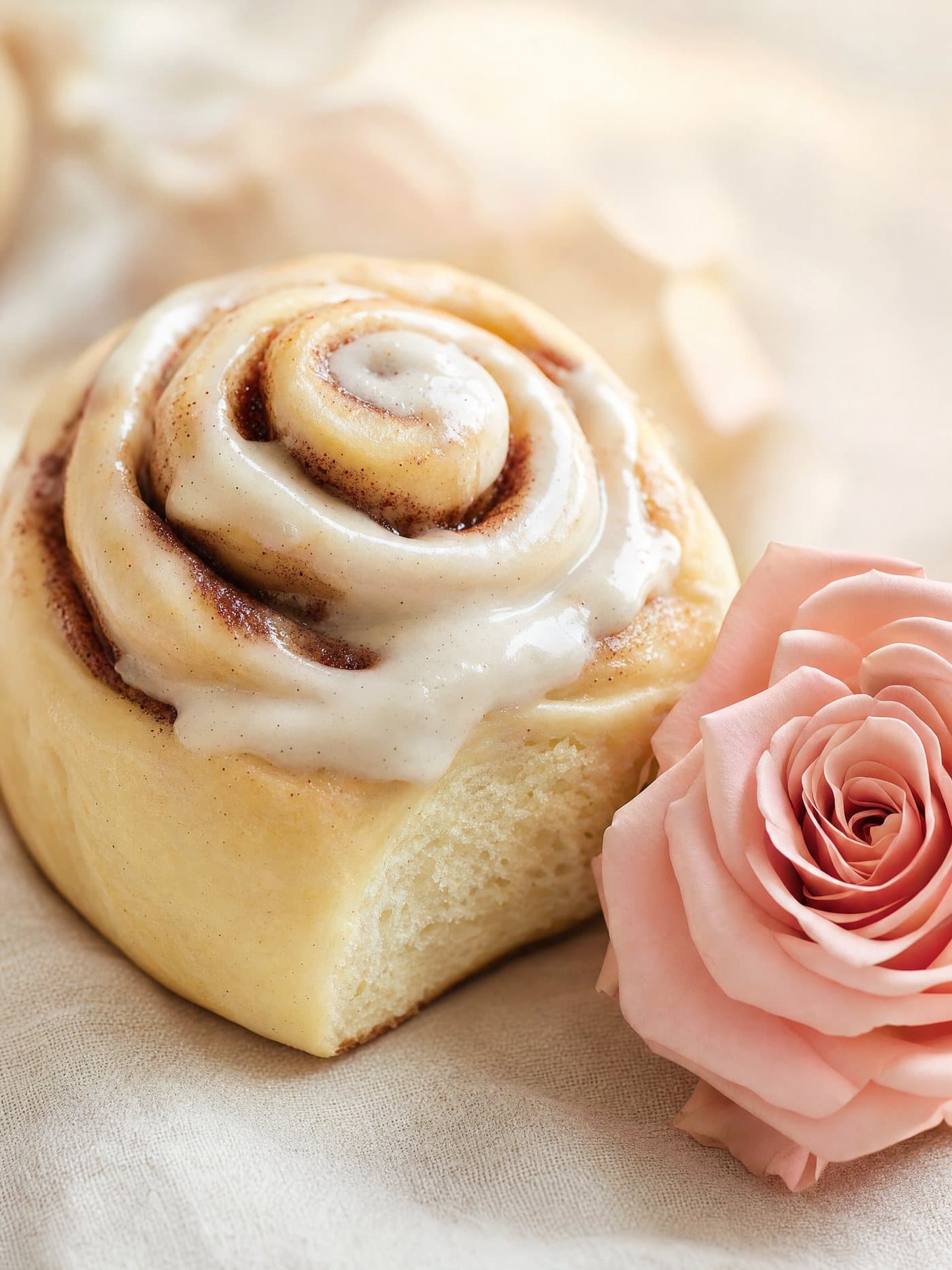 A close-up of a Merlen Bakehouse cinnamon roll swirl